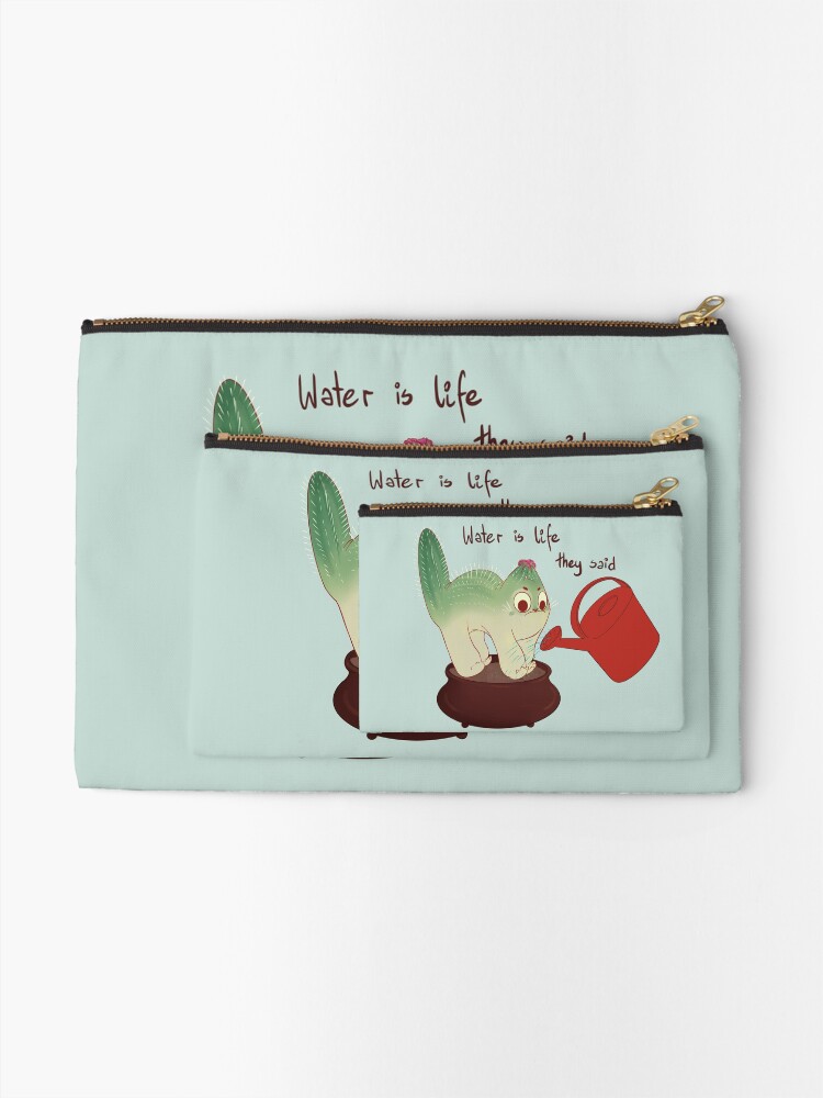 Alternate view of Cactus cat water is life Zipper Pouch