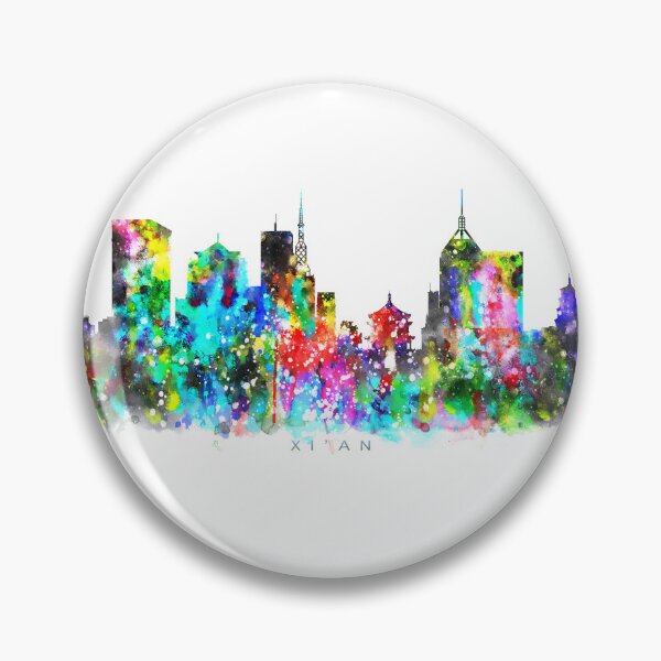 Item preview, Xi'an, China Skyline Watercolor Painting designed and sold by InkistPrints.