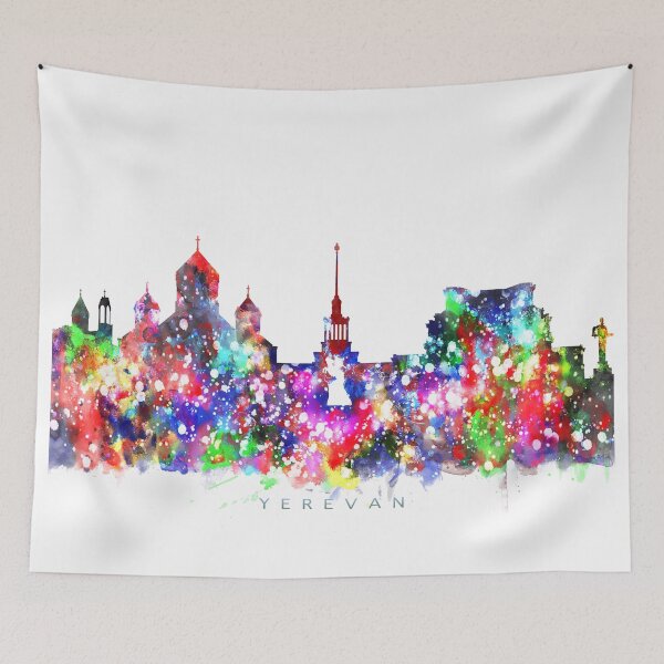 Item preview, Yerevan, Armenia Skyline Watercolor Painting designed and sold by InkistPrints.