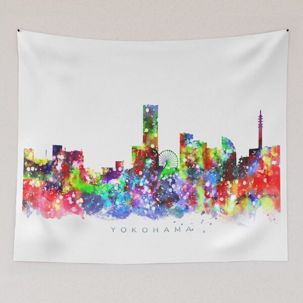 Item preview, Yokohama, Japan Skyline Watercolor Painting designed and sold by InkistPrints.