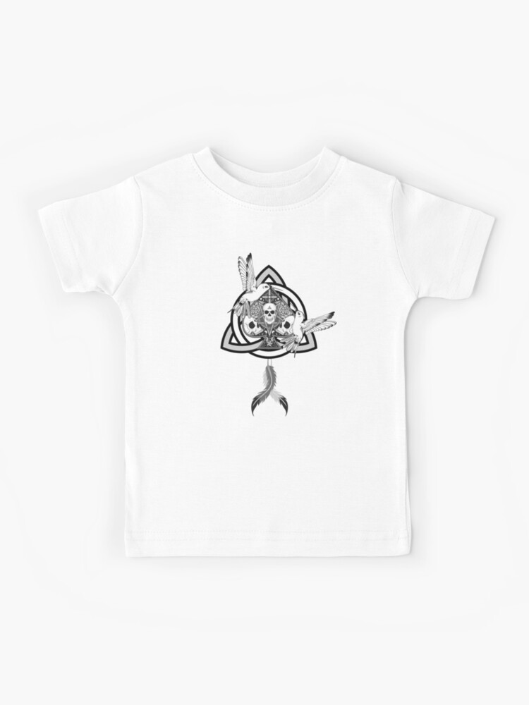 Cr ne Colombes Plumes Tattoo blanc et noir T shirt enfant