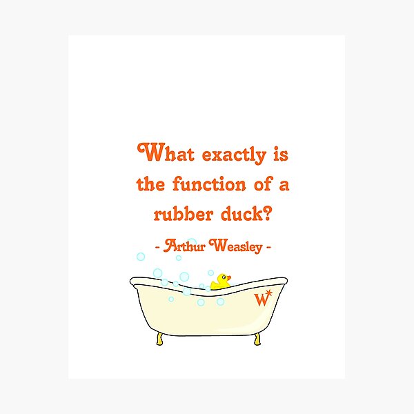 "What exactly is the function of a rubber duck?" Photographic Print by