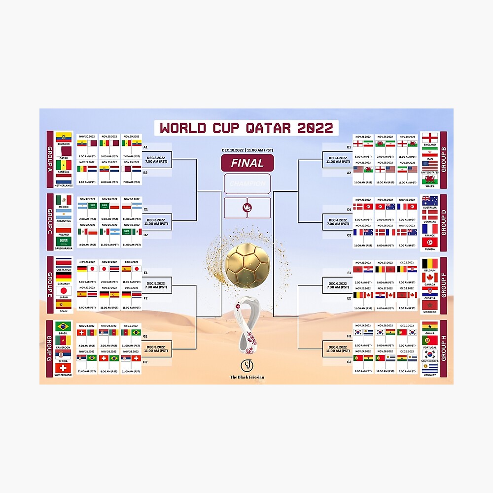 FIFA WORLD CUP 2022 Qatar Schedule Bracket Printable Wall 