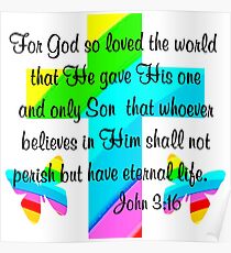 RAINBOW BUTTERFLY AND CROSS JOHN 3:16 DESIGN Poster