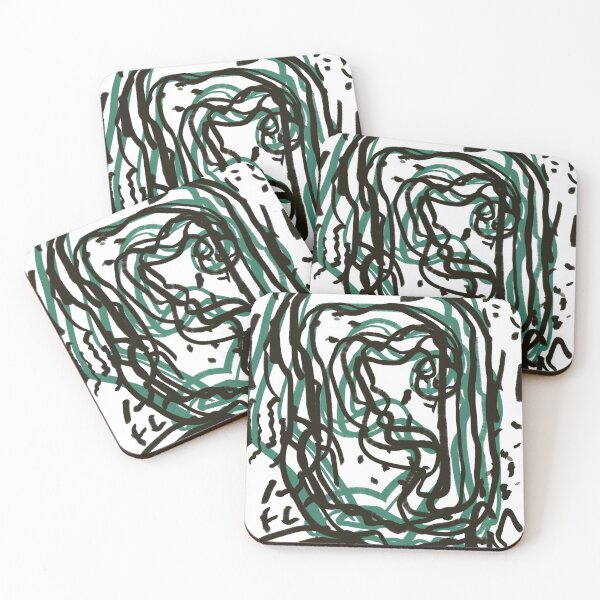 Item preview, Green Black Abstract Scribble Doodle Swirl Modern Minimalist Contemporary Emerald designed and sold by hopecope.
