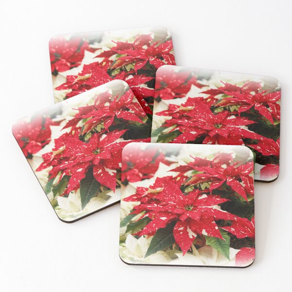Item preview, Festive Red & Cream Shimmer Surprise & Yellow Snow Poinsettias designed and sold by walkswithnature.