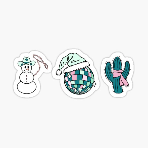 Western Disco Christmas Snowman — Teal Sticker