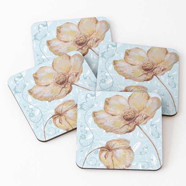 Item preview, daisies on a blue background designed and sold by albadawnart.