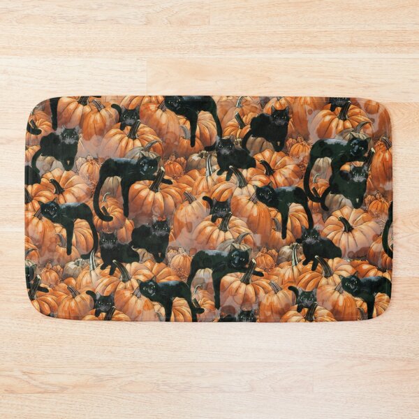 Item preview, Black Cats in the Pumpkin Patch, pattern with pumpkins, color autumn, orange, hello fall autumn lovers designed and sold by Collagedream.