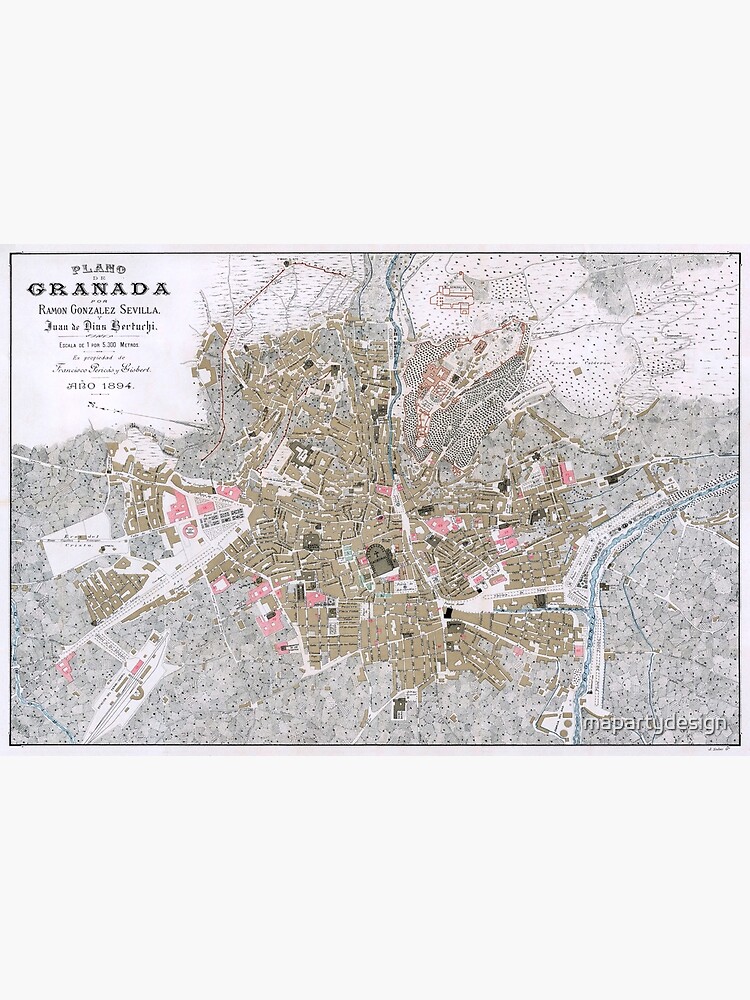 Map Of Granada Its Historic Center And Main Monuments 1894 Poster   Flat,750x,075,f Pad,750x1000,f8f8f8 