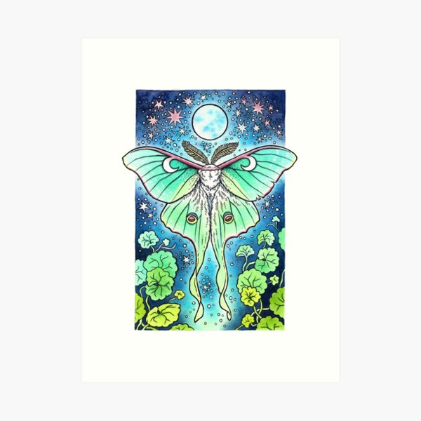 Moth of the Blue Moon | Luna Moth Art Art Print
