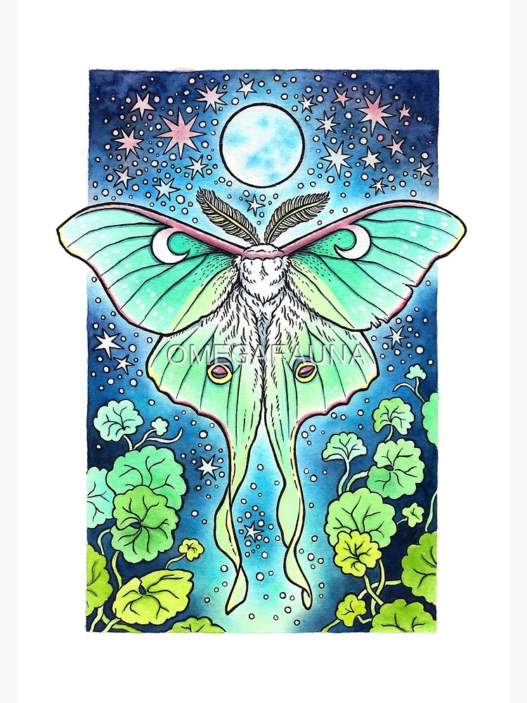 Moth Of The Blue Moon Luna Moth Art Greeting Card By Omegafauna Redbubble