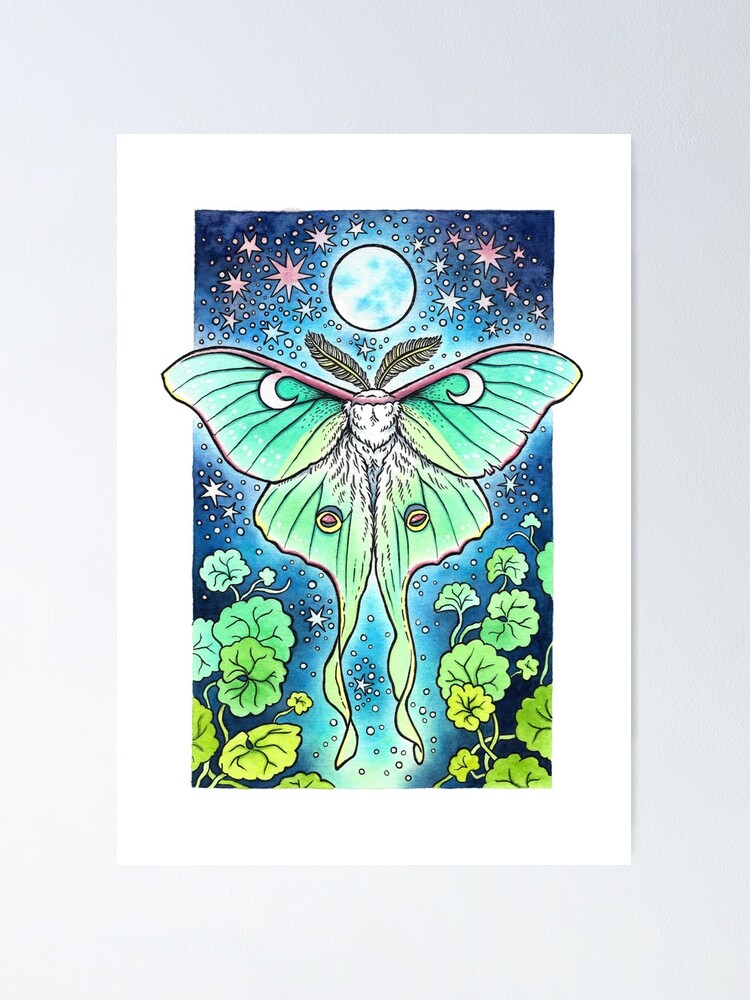 Moth of the Blue Moon Luna Moth Watercolor Art Poster