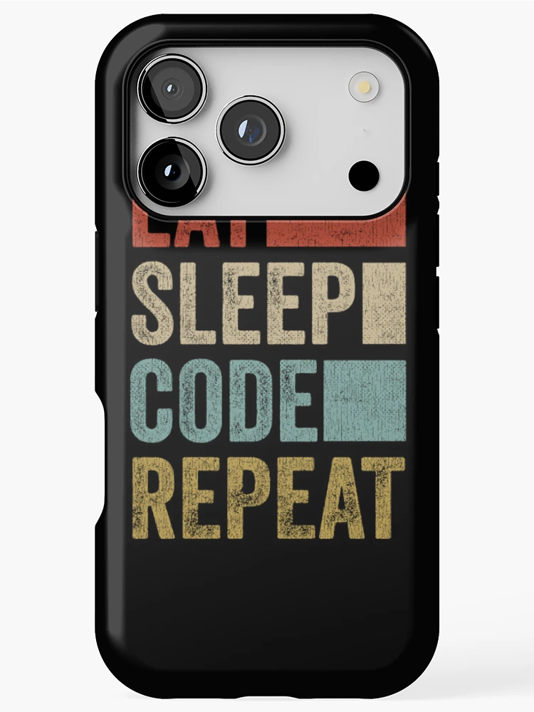 Thumbnail 1 of 4, iPhone Case, Software Developer Coder Retro Eat Sleep Code Repeat designed and sold by PandaPope.