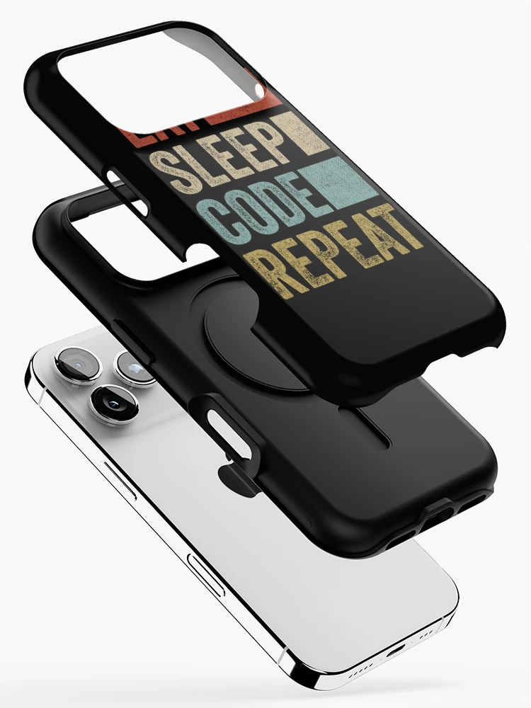 Thumbnail 2 of 4, iPhone Case, Software Developer Coder Retro Eat Sleep Code Repeat designed and sold by PandaPope.