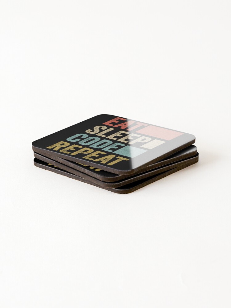 Thumbnail 4 of 5, Coasters (Set of 4), Software Developer Coder Retro Eat Sleep Code Repeat designed and sold by PandaPope.