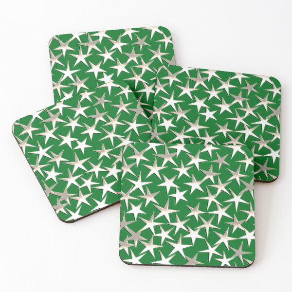 Item preview, Silver Metallic Textured Stars on Emerald Green  designed and sold by Marymarice.