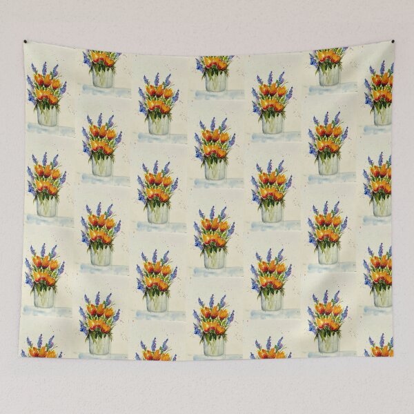 Item preview, Vase of bright summery flowers  designed and sold by watercolorsLiz.