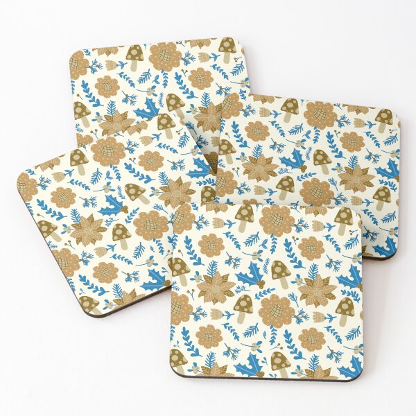 Item preview, Mushrooms, flowers and leaves pattern -Christmas retro vibes designed and sold by IlustraDeni.