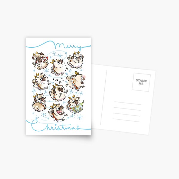 Reindeer Pugs Christmas card Postcard