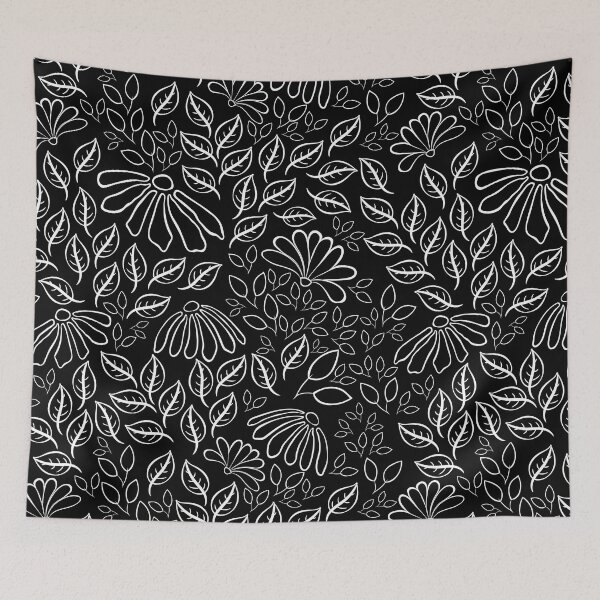 Item preview, black and white seamless repeat floral texture pattern design designed and sold by DesignsByMadiha.