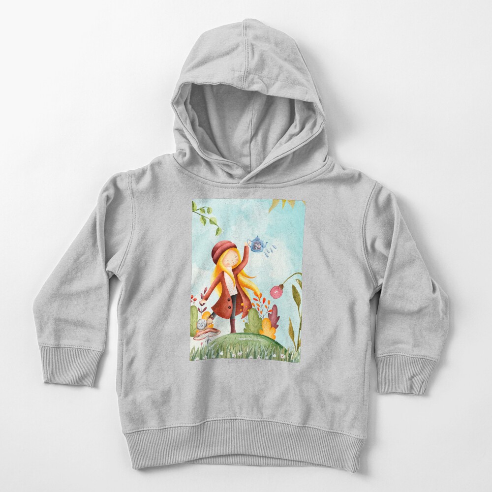 An Autumn Girl with watering can / Sunny Autumn Day Toddler Pullover Hoodie