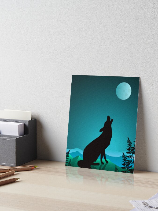 Thumbnail 1 of 2, Art Board Print, Wolf Howling At The Moon V2 designed and sold by The Love Quill.