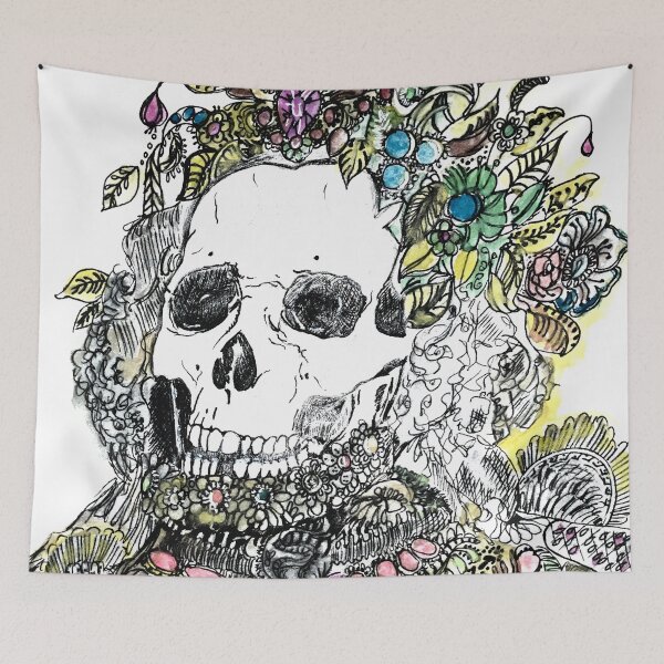Item preview, Skull with gems  watercolour and ink drawing  designed and sold by LynseysArtShop.