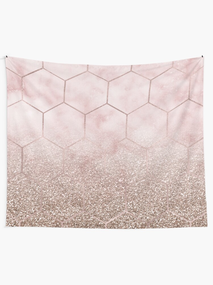 "Glitter ombre hex cloudy pink marble & rose gold glitter" Tapestry