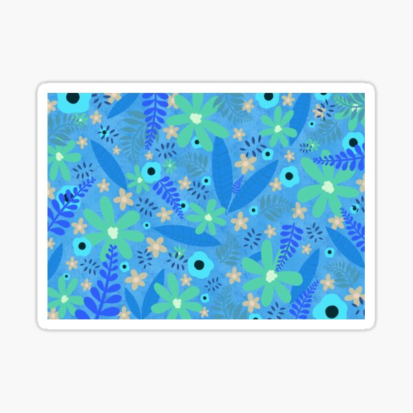 Royal-Blue, Denim-Blue, Cyan, Desert-Sand and Turquoise Floral Design. Sticker