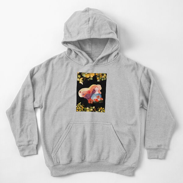 Autumn Girl with flowers / Watercolor golden leaves black Kids Pullover Hoodie