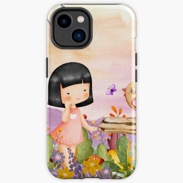An Asian Girl and bird / Lady in Pink iPhone Tough Case