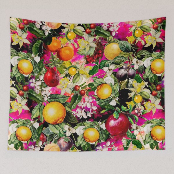 Item preview, Trendy Blooming citrus fruits paradise, orange botanical illustration, pink floral illustration    designed and sold by ZeinabTaha.