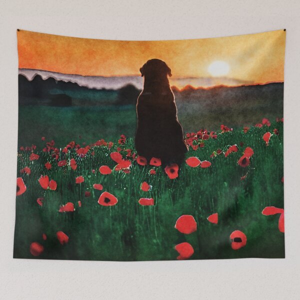 Item preview, Dog watching sunset in poppy field - never forget designed and sold by tinytiger77.