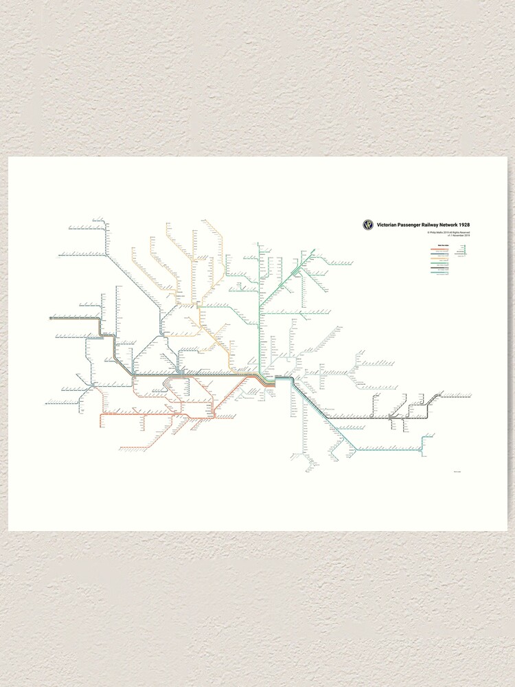 Thumbnail 2 of 3, Art Print, 1928 Victorian Railways Map designed and sold by pmallis.