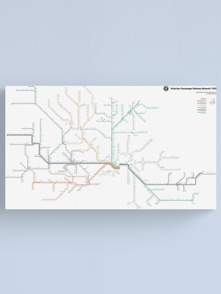 Thumbnail 2 of 3, Canvas Print, 1928 Victorian Railways Map designed and sold by pmallis.