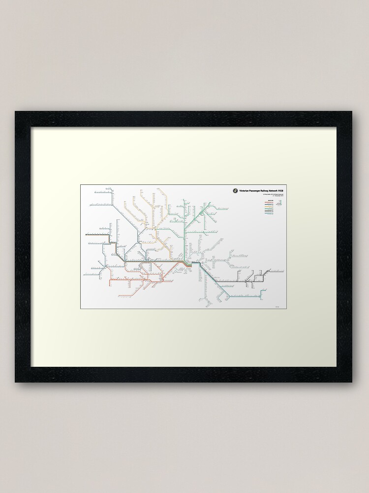 Thumbnail 2 of 7, Framed Art Print, 1928 Victorian Railways Map designed and sold by pmallis.