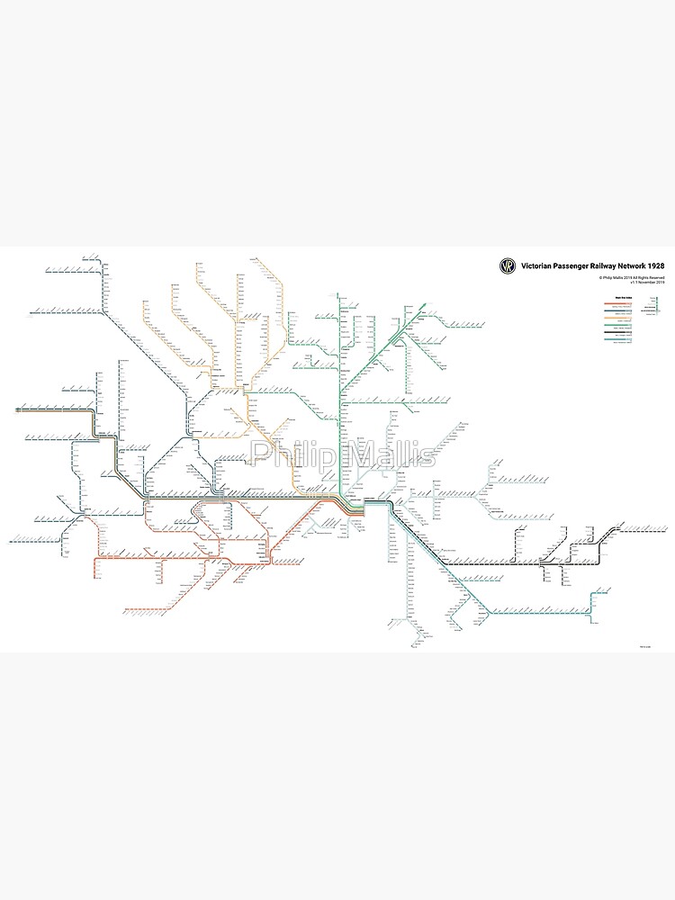 Thumbnail 4 of 4, Metal Print, 1928 Victorian Railways Map designed and sold by pmallis.