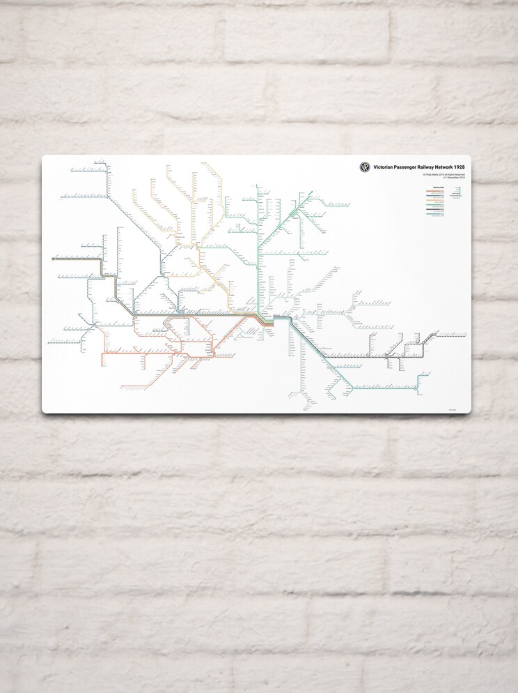 Thumbnail 2 of 4, Metal Print, 1928 Victorian Railways Map designed and sold by pmallis.