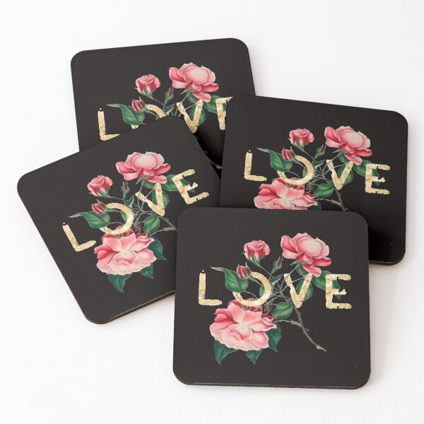 Item preview,  Gold Love Pink Rose Flower BLK designed and sold by Rowena Jones.