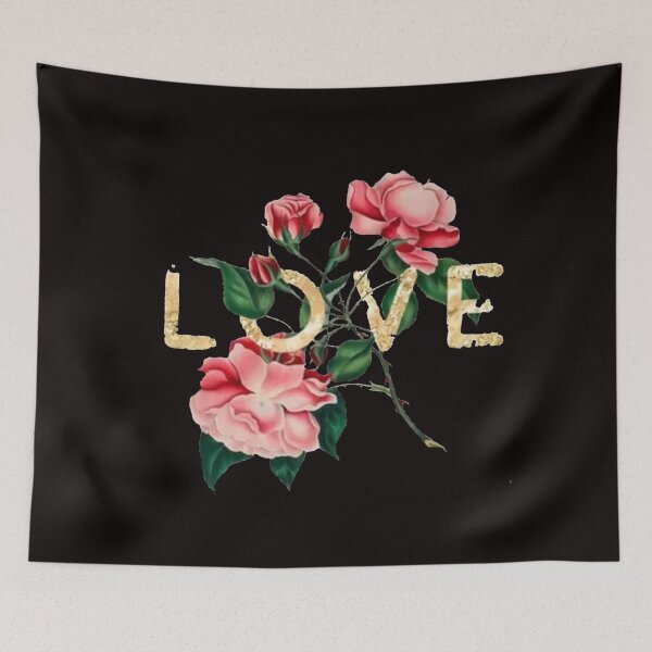 Item preview,  Gold Love Pink Rose Flower BLK designed and sold by Rowena Jones.