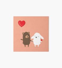 Cute cartoon bear and bunny rabbit holding hands Art Board