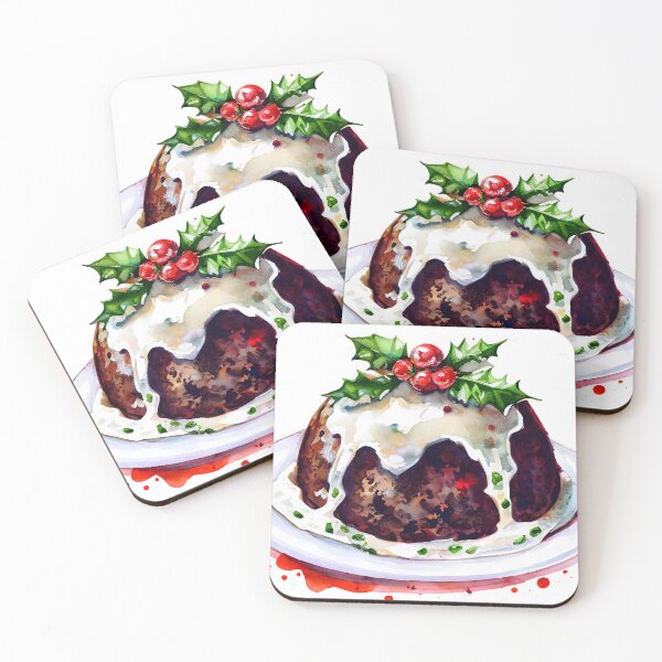 Artikelvorschau, Old Fashioned British Christmas Pudding mit Holly und Custard Aquarell Strichzeichnung entworfen und verkauft von CGSGraphics.