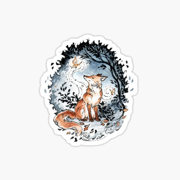 Forest Fox at Night with Moth Sticker