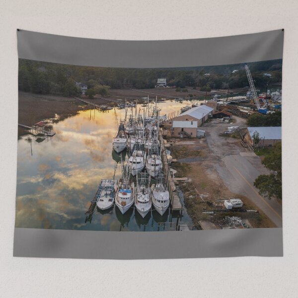 Item preview, McClellanville Harbor Fishing Boats at Sunset designed and sold by nbrandsberg.