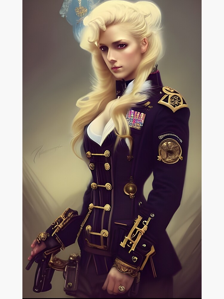 Beautiful steampunk blonde Officer in Military Uniform Poster for