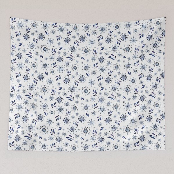 Item preview, Blue White Snowflakes Leaves Pattern, Christmas festive holiday pattern designed and sold by Chi  Gardens.