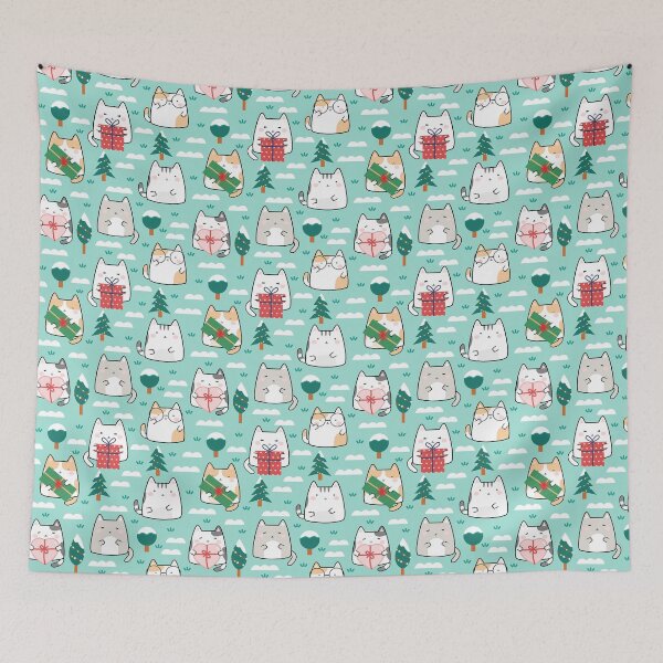 Item preview, Cute Christmas Kawaii Cats Green Presents designed and sold by Jaydee001.