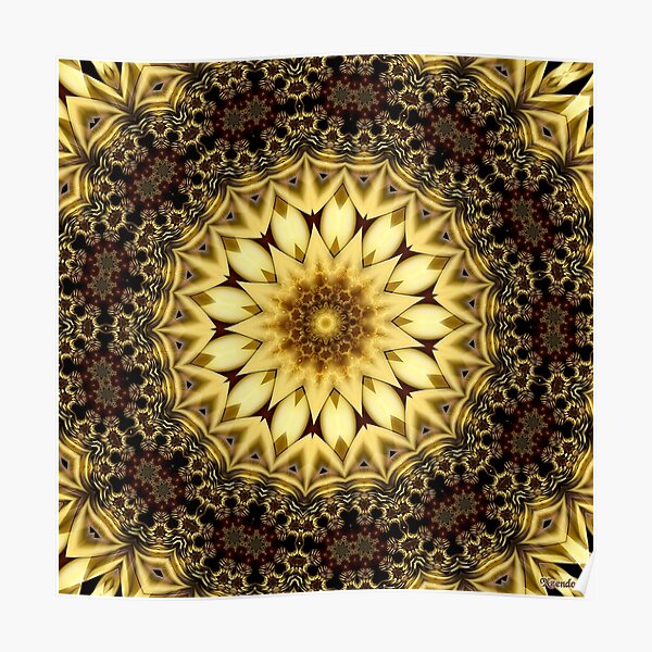 Golden Vortex Star Ring Kaleidoscope Artwork Poster
