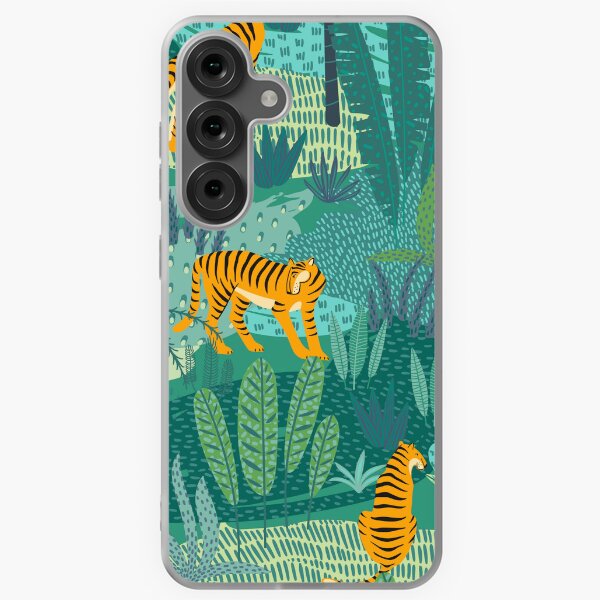 Vista previa del artículo con la obra «Tigres y pavos reales Patrón exótico sin costuras con tigres en la jungla», diseñado y vendido por VirginiaCarro.